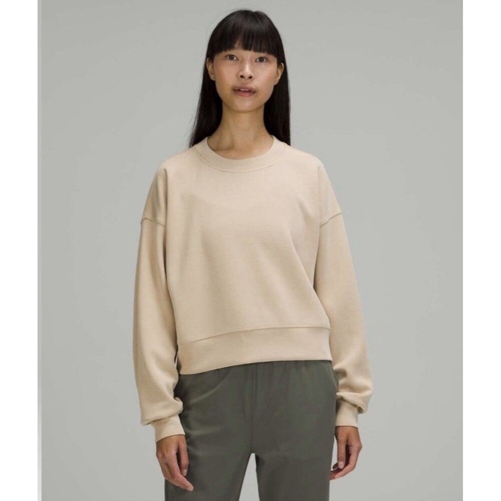 Lululemon Softstreme Perfectly Oversized Cropped Crew Riverstone $118 Size 8-10